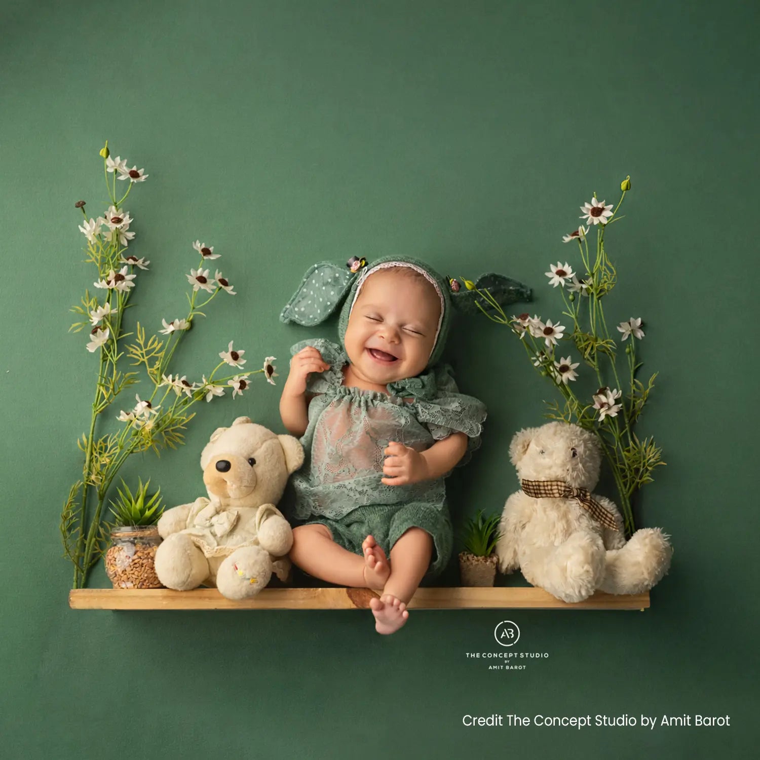 Baby Girl Rabbit Ear Bonnet Costume SR007 | NB | Sea Green