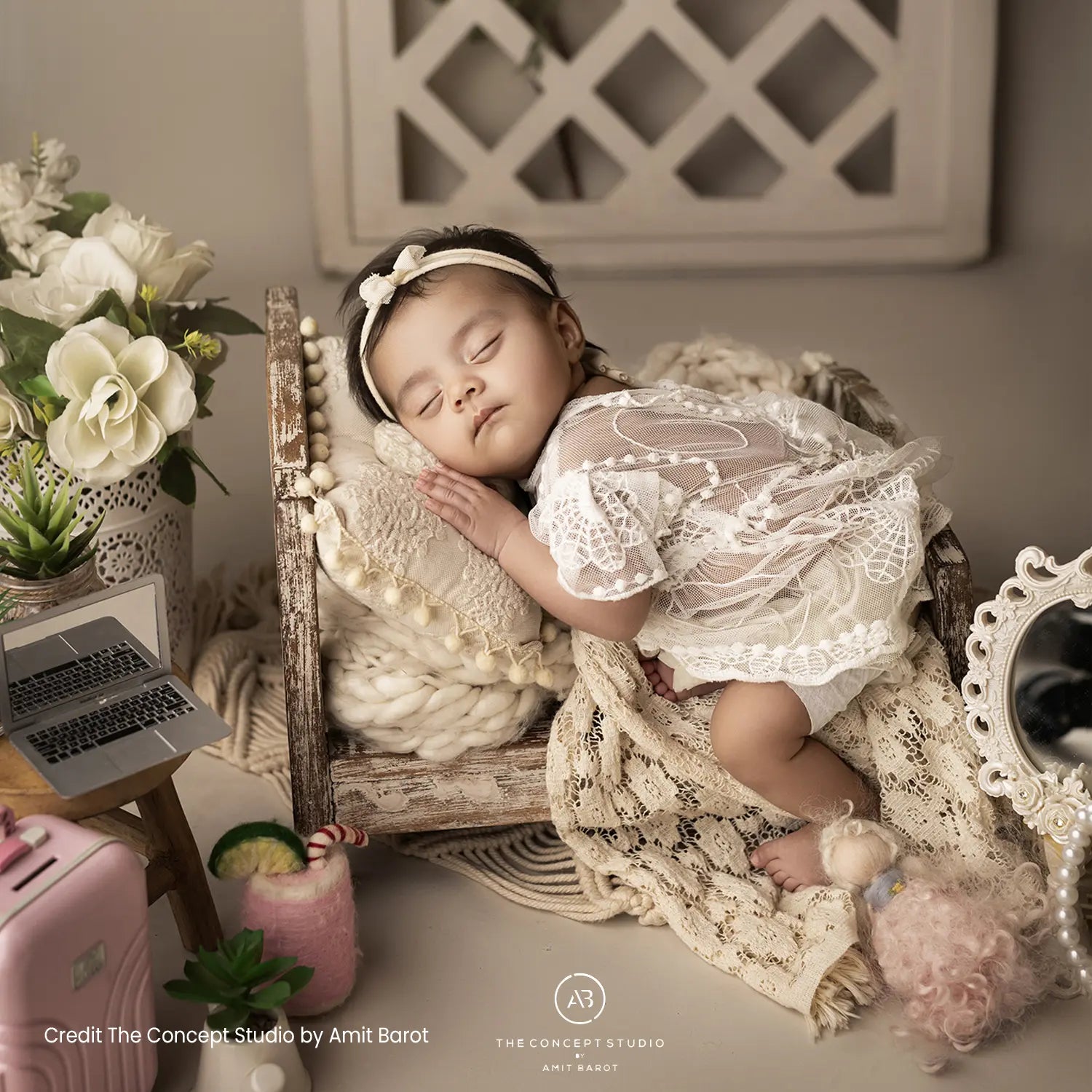 Baby Girl Knit Lace Frock with Lace Bonnet SR004 | Set of 2 | NB | Green