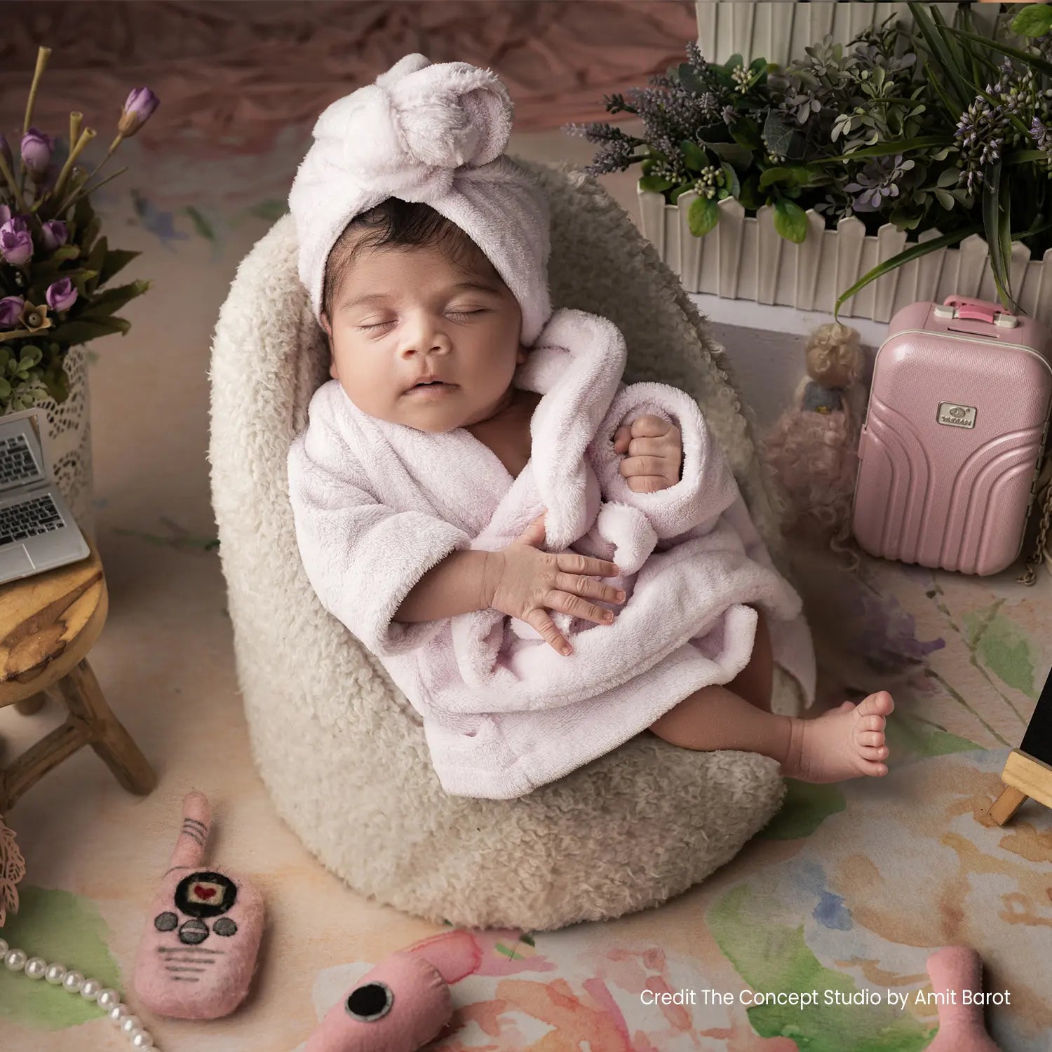 Baby Bathrobe with Hair Towel O205 | 9M | Pink