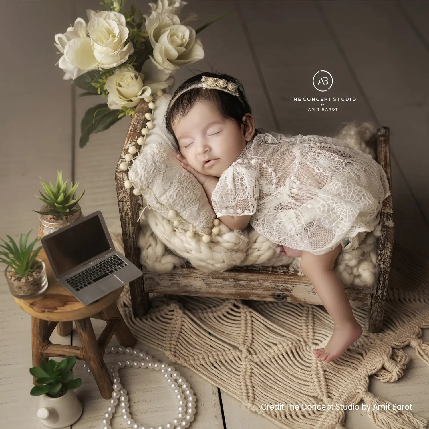 Baby Girl Knit Lace Frock with Lace Bonnet SR004 | Set of 2 | NB | Green