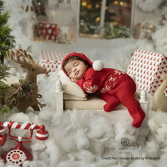 Baby Woolen Christmas Romper with Sleep Hat O104 | 3M | Red