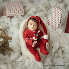 Baby Woolen Christmas Romper with Sleep Hat O104 | 3M | Red