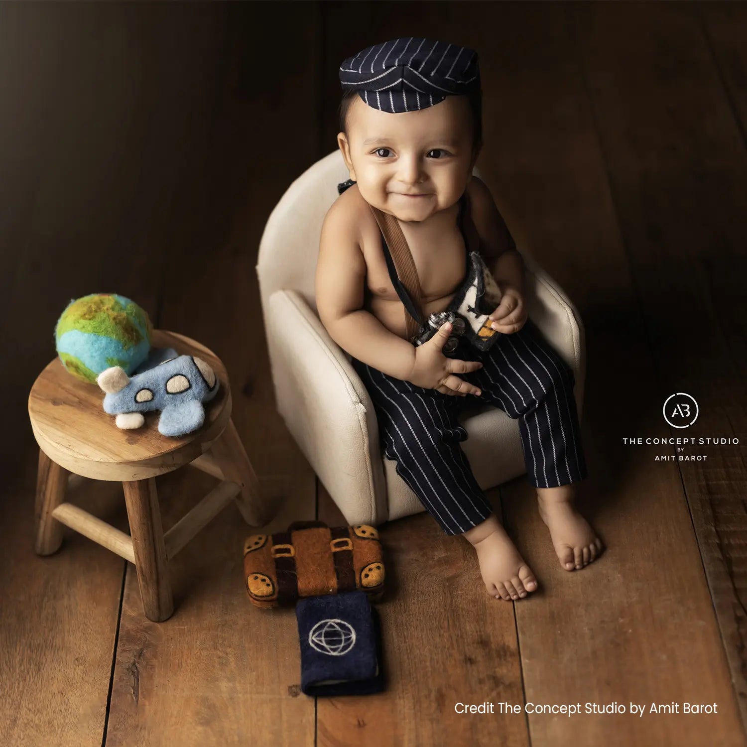 Baby Boy Gentleman Cap and Suspender Pant SR002 | 2M | Navy Blue Lining