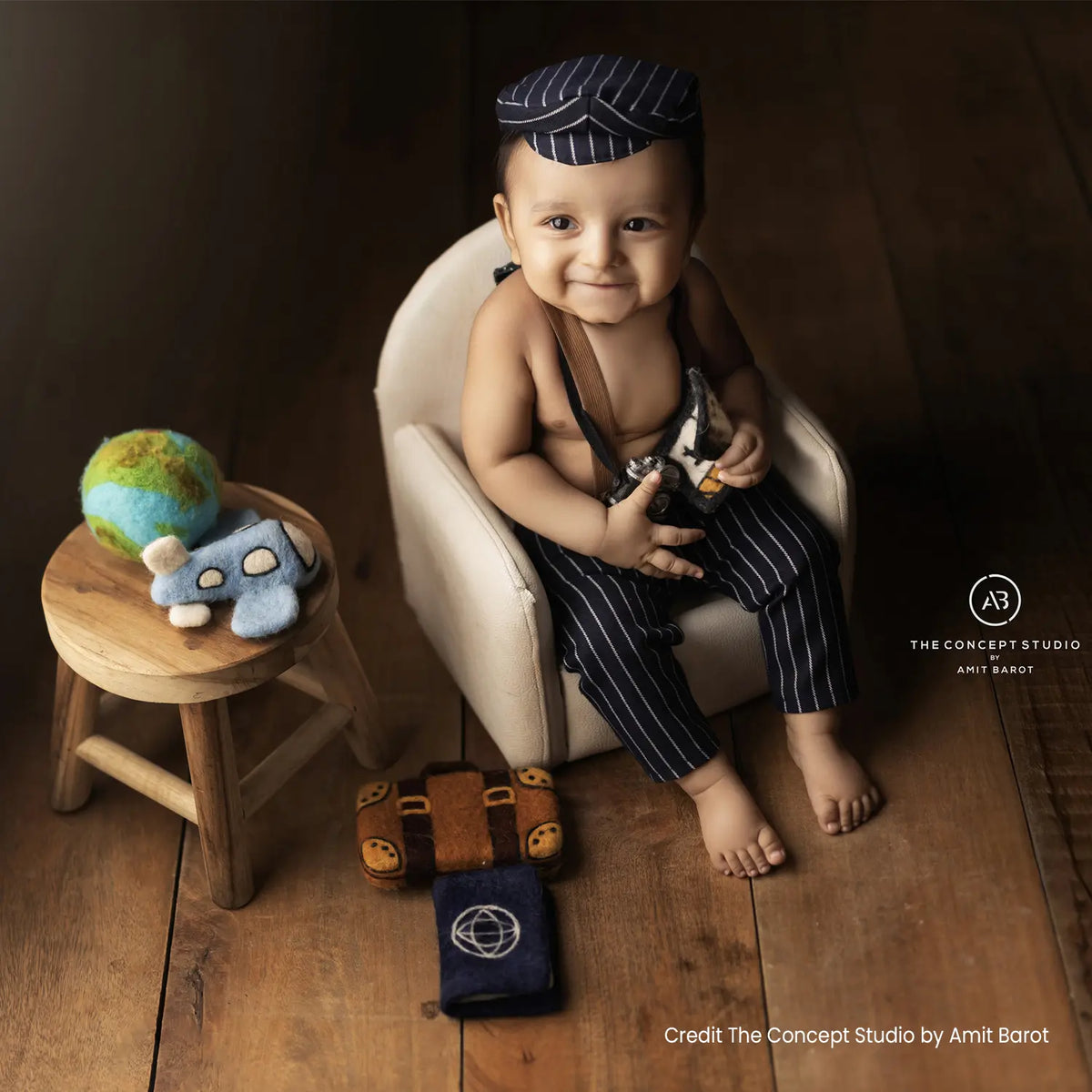 Baby Boy Gentleman Cap and Suspender Pant SR002 | 2M | Navy Blue Lining