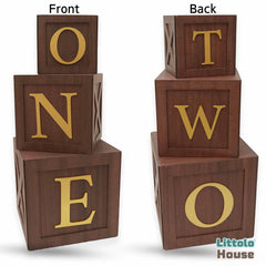 Apple Box with ONE TWO Sign Set of 3 | Wooden Decorative | Rustic Brown