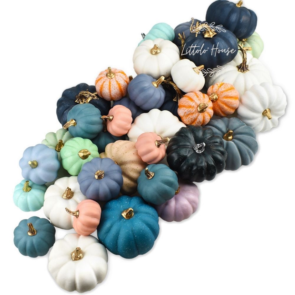 Artificial Colorful Halloween Pumpkins 24 PCS in Assorted Colors and Sizes D009 | Decorative Add-ons | Multicolour