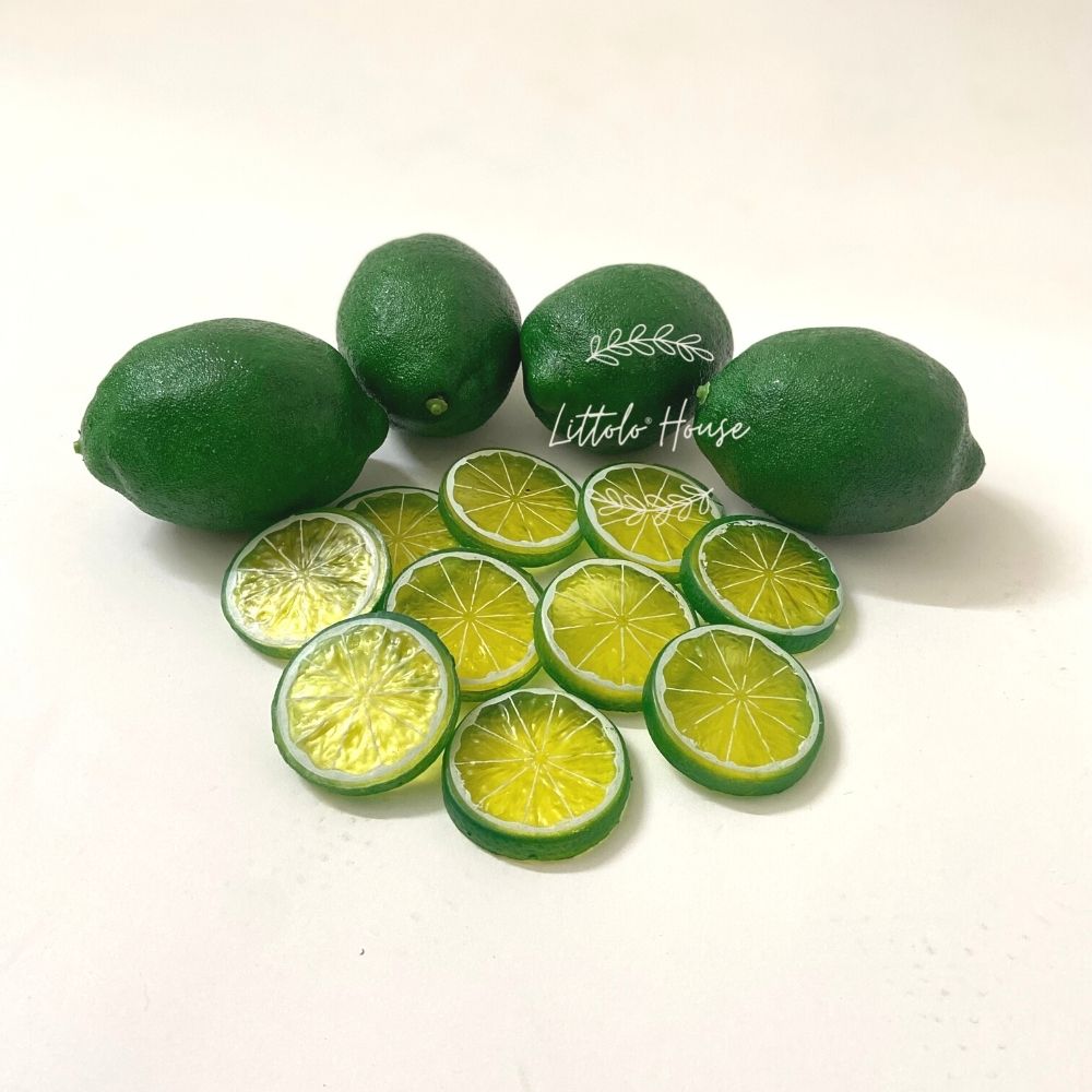 Artificial Green Lemon Fruits &amp; Slices Set of 14 D010 | Decorative Add-ons | Green