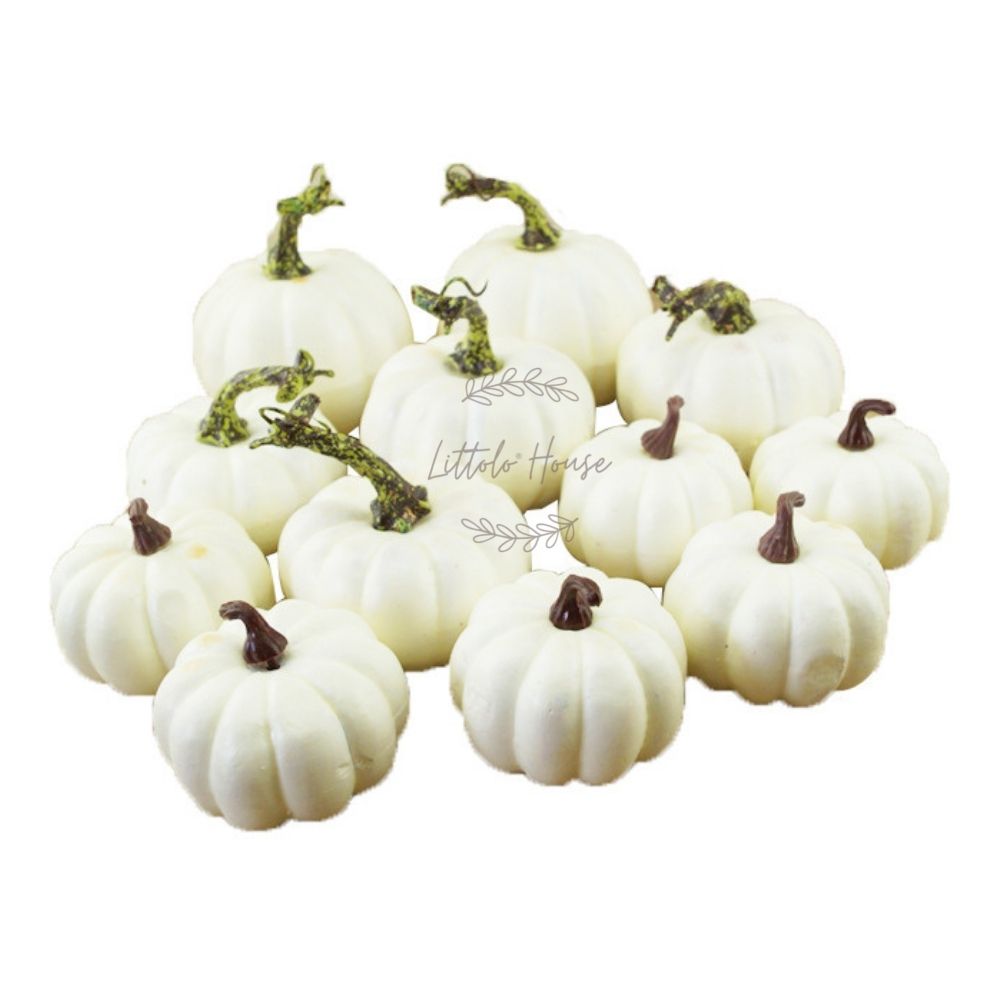 Artificial Halloween Pumpkins 12 PCS in Large and Small Sizes D008 | Decorative Add-ons | White