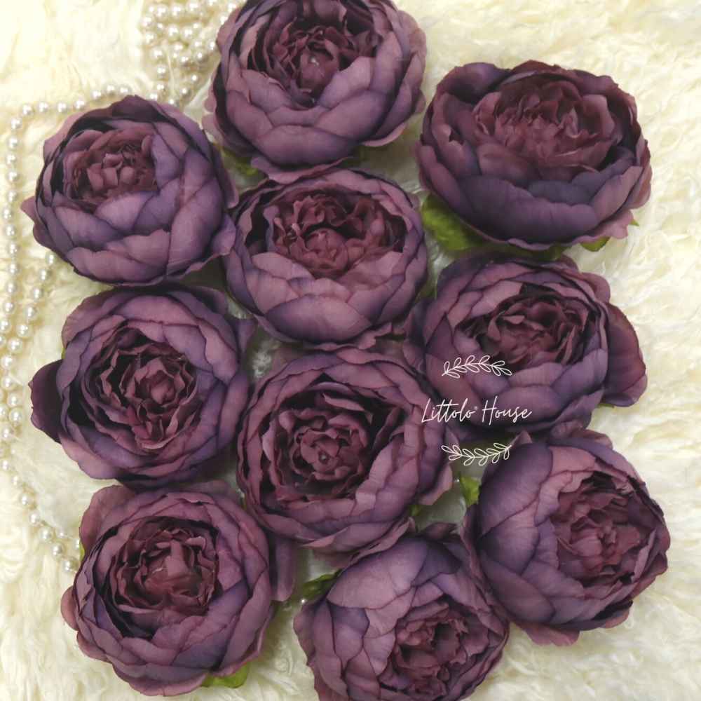 Artificial Peony Flower Heads F064 Pack of 10 | Purple