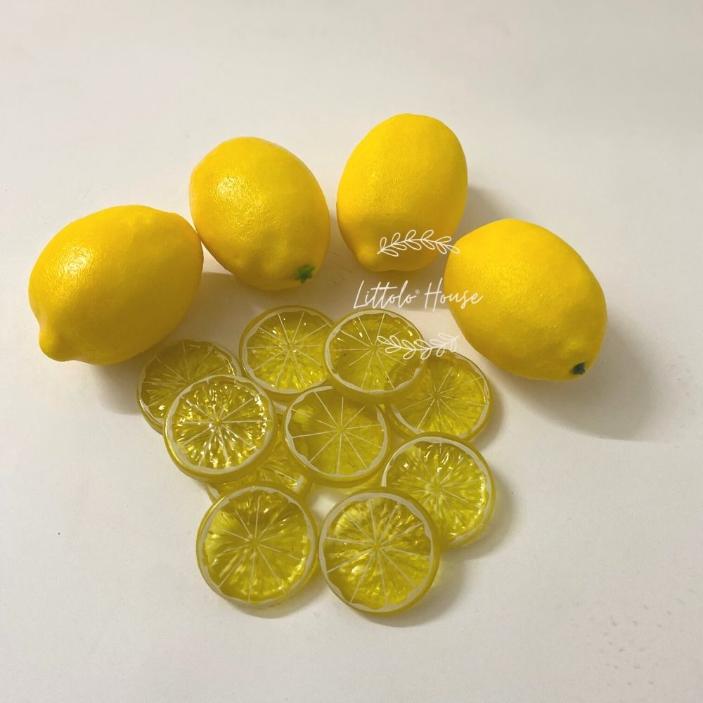 Artificial Yellow Lemon Fruits &amp; Slices Set of 14 D010 | Decorative Add-ons | Yellow