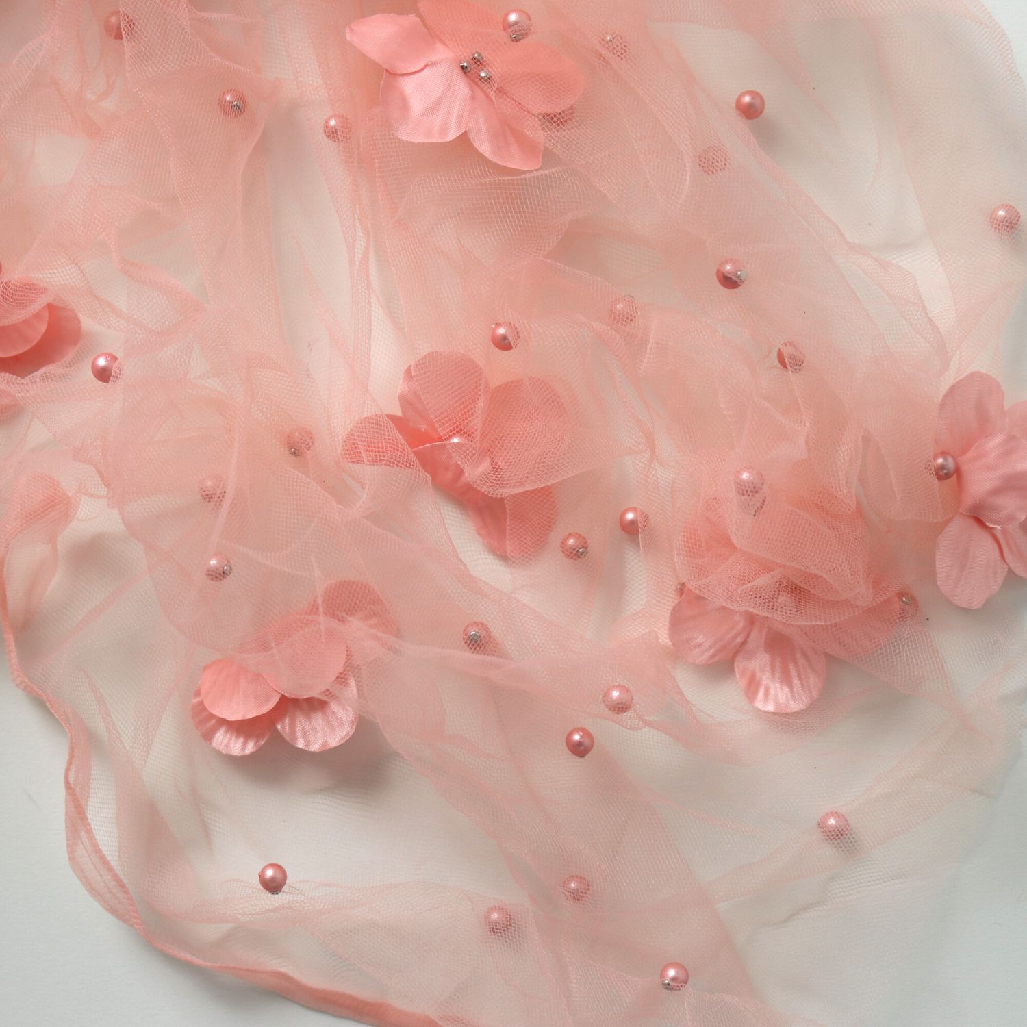 Attached Flower Net Wrap | Pink Peach