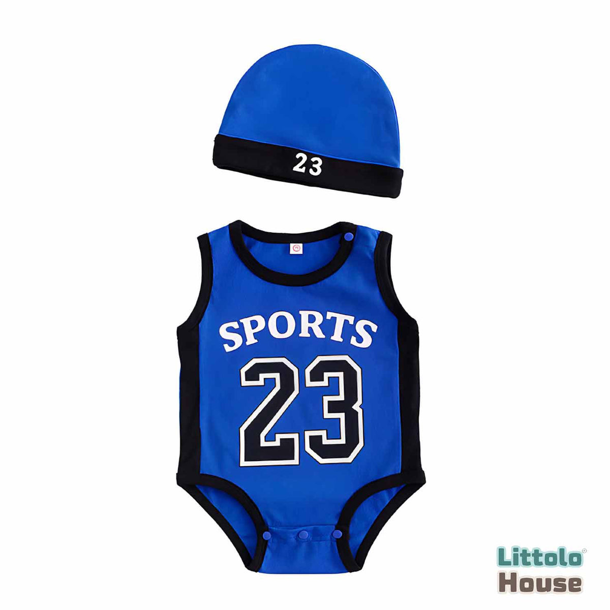 Baby Boy 23 Jersey With Hat Outfit O051 | 1Y | Blue Black