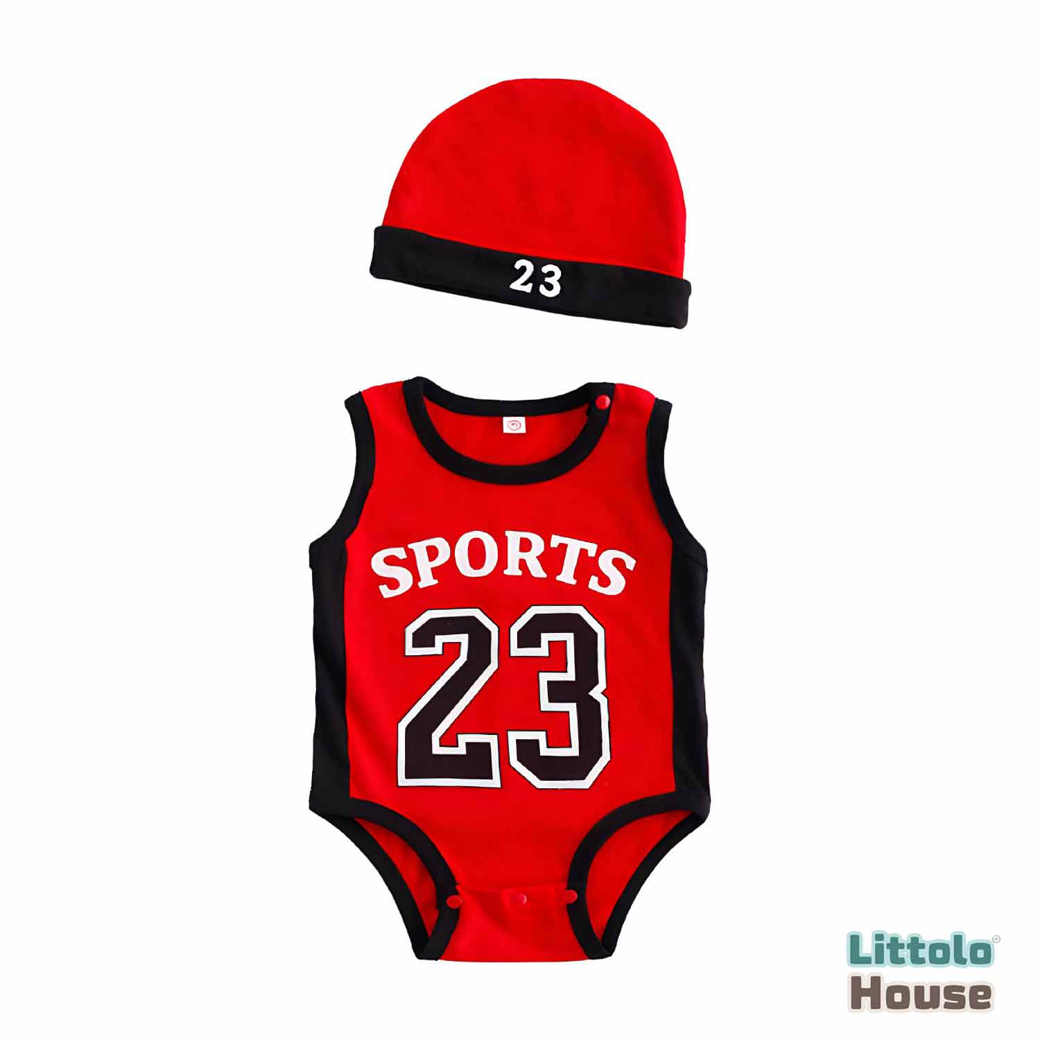 Baby Boy 23 Jersey With Hat Outfit O051 | 1Y | Red Black