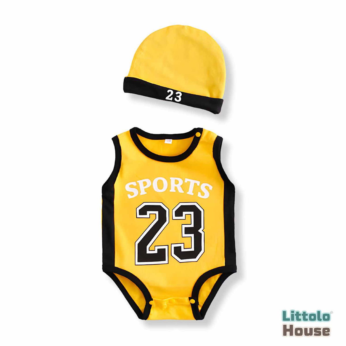 Baby Boy 23 Jersey With Hat Outfit O051 | 1Y | Yellow Black