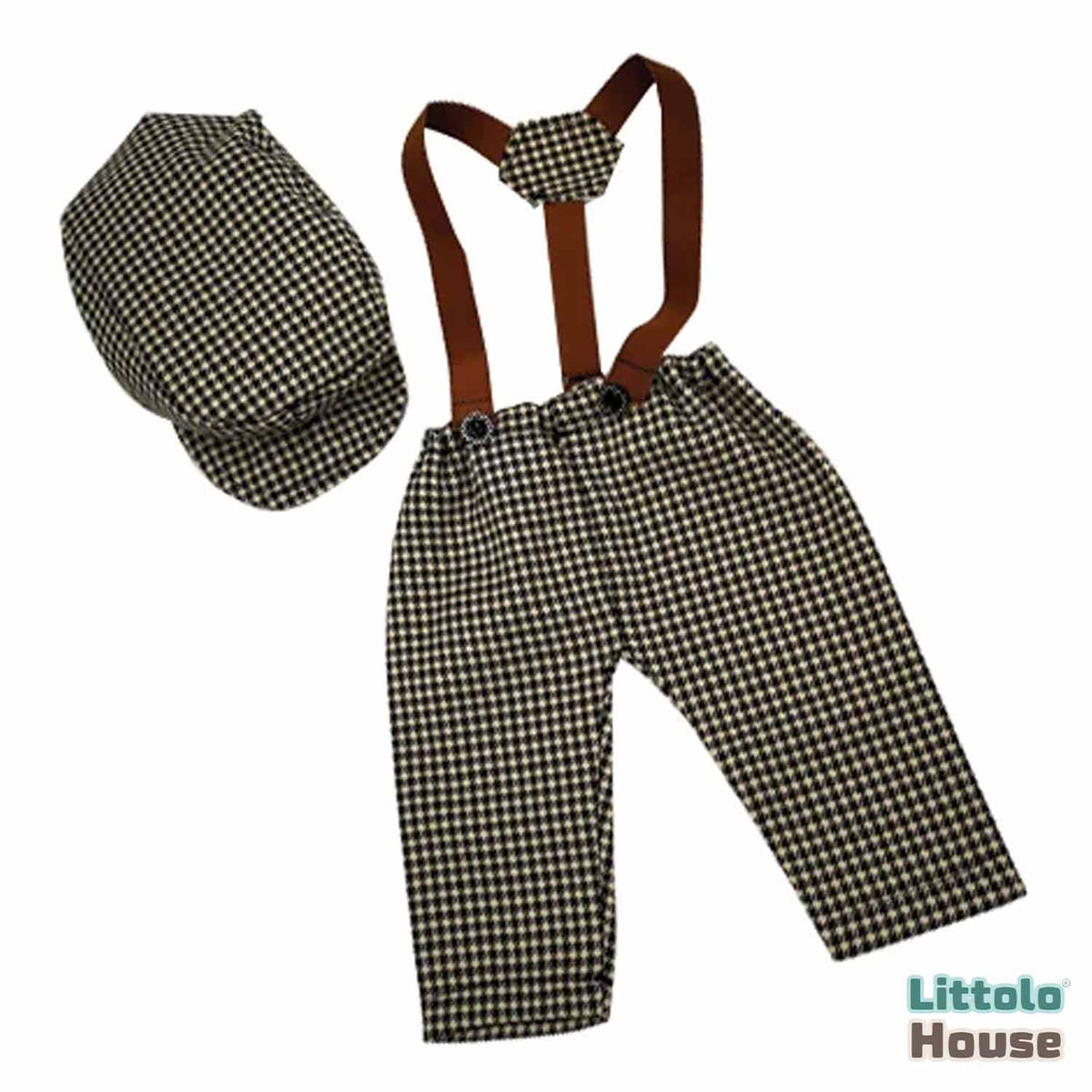 Baby Boy Gentleman Cap and Suspender Pant SR002 | 2M | Navy Beige Texture