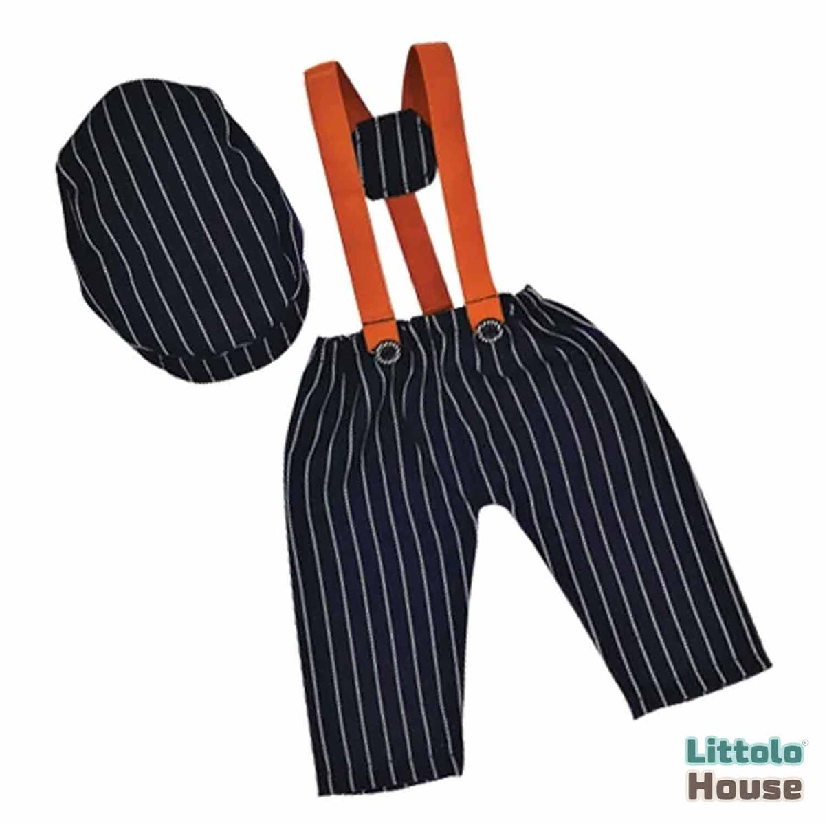 Baby Boy Gentleman Cap and Suspender Pant SR002 | 2M | Navy Blue Lining