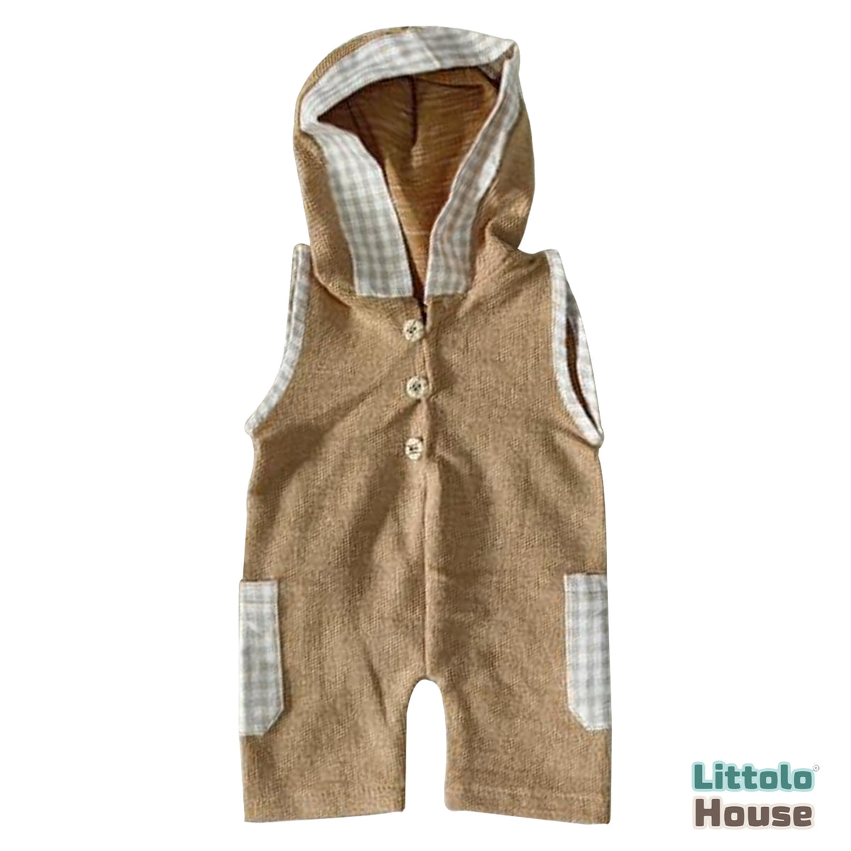 Baby Boy Hooded Romper Jumpsuit Outfit | 3M | Light Brown