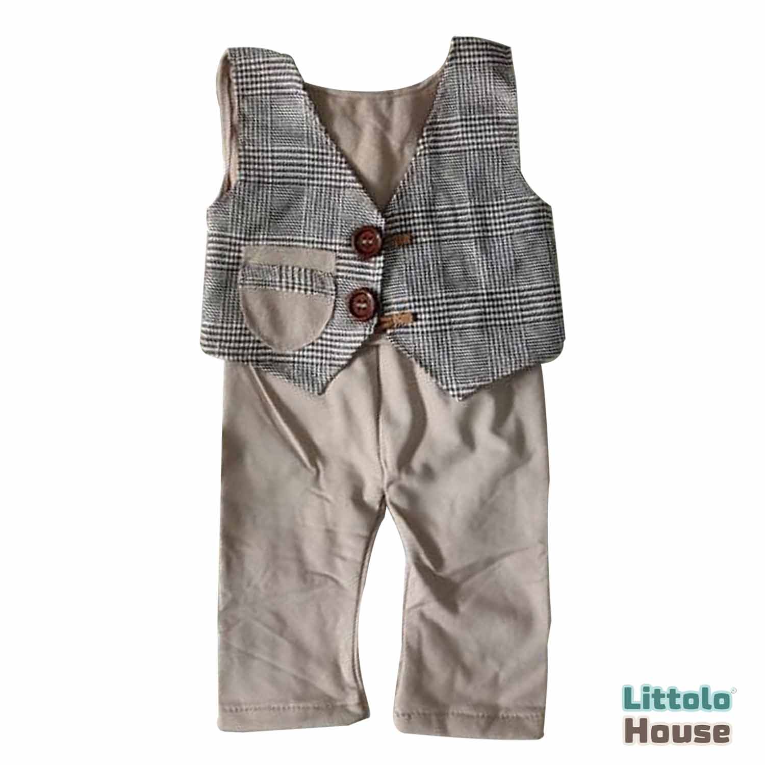 Baby Boy Plaid Vest & Pant SR003 | Set of 2 | 2M | Peanut