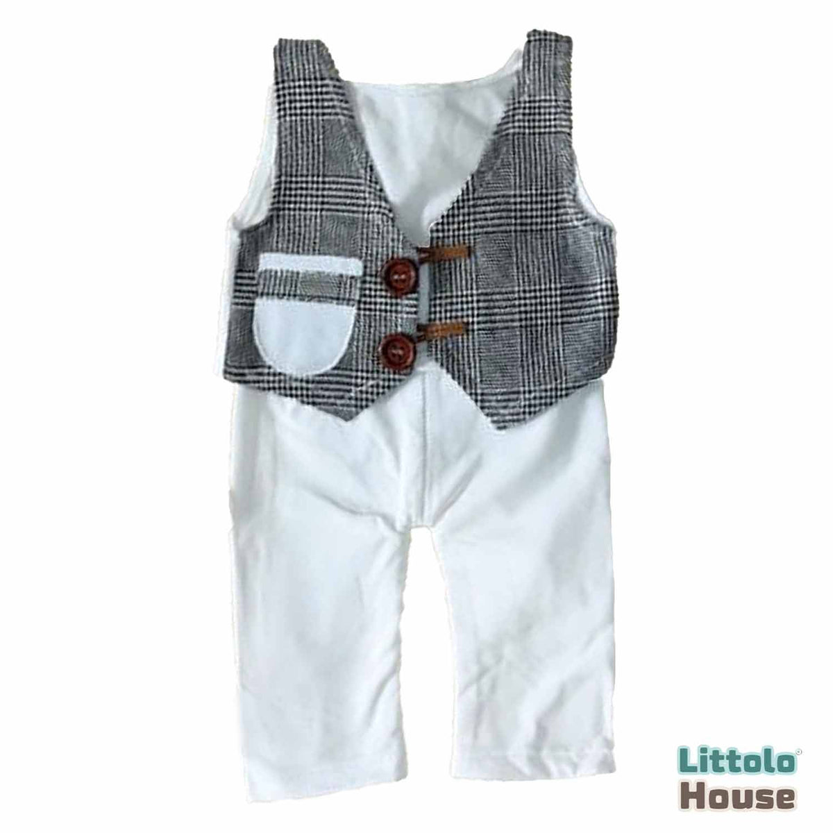 Baby Boy Plaid Vest & Pant SR003 | Set of 2 | 2M | White