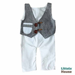 Baby Boy Plaid Vest & Pant SR003 | Set of 2 | 2M | White