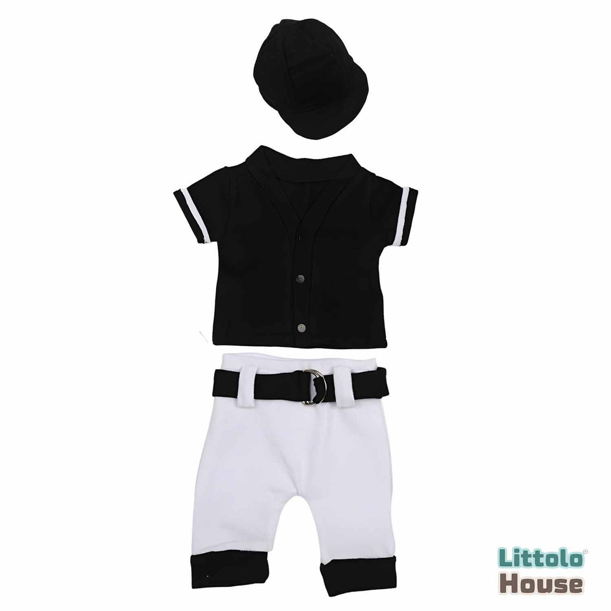 Baby Boy Black Sports Outfit with Cap O118 | NB | Black White