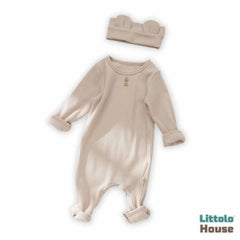 Baby Boy Ruffled Full Sleeves Romper with Earband O094 | 1Y | Beige