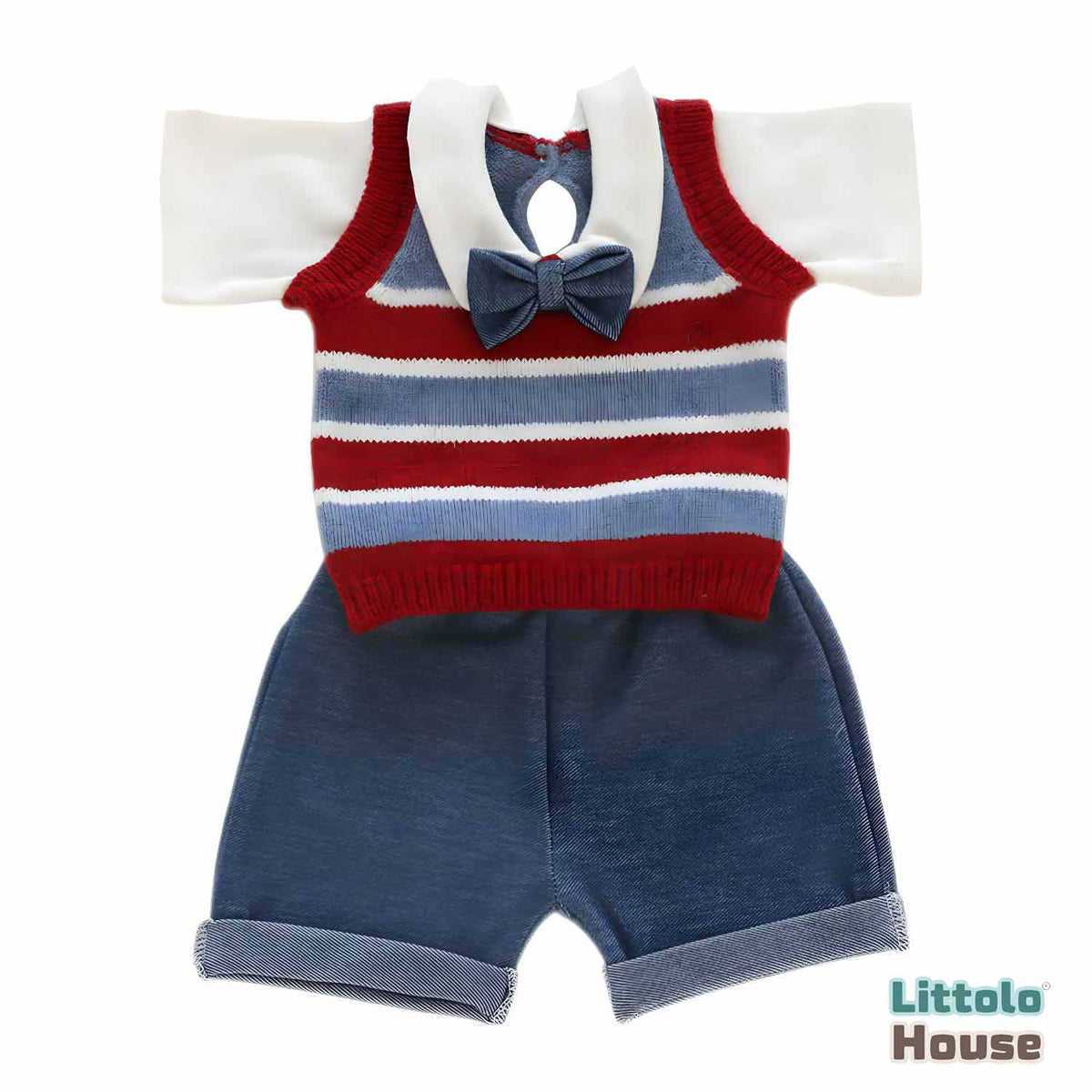 Baby Boy School Costume Sweater and Shorts Outfit O055 | NB | Red Blue