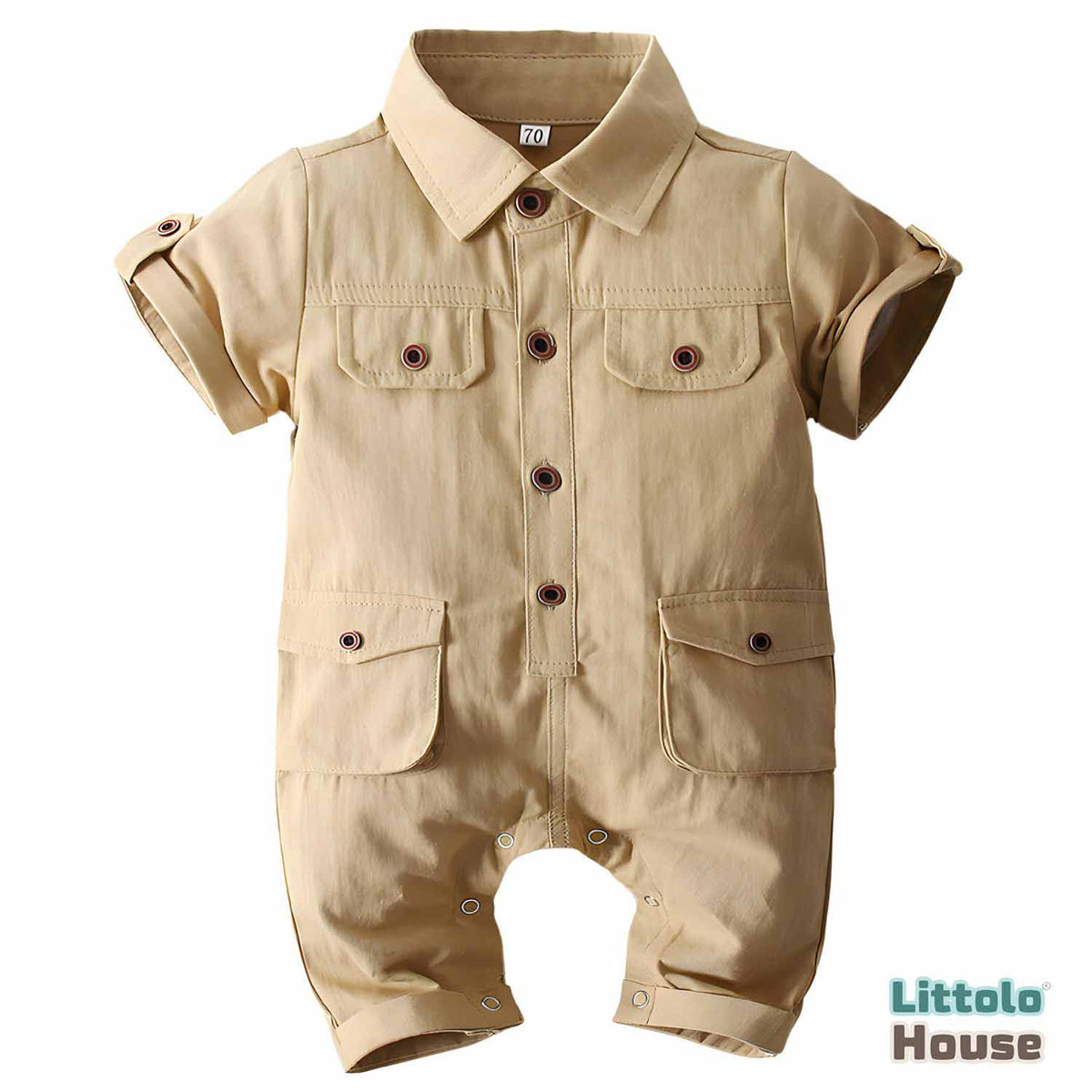 Baby Boy Short-Sleeved Cotton Gentleman Onesie Outfit O077 | 1Y | Khakee