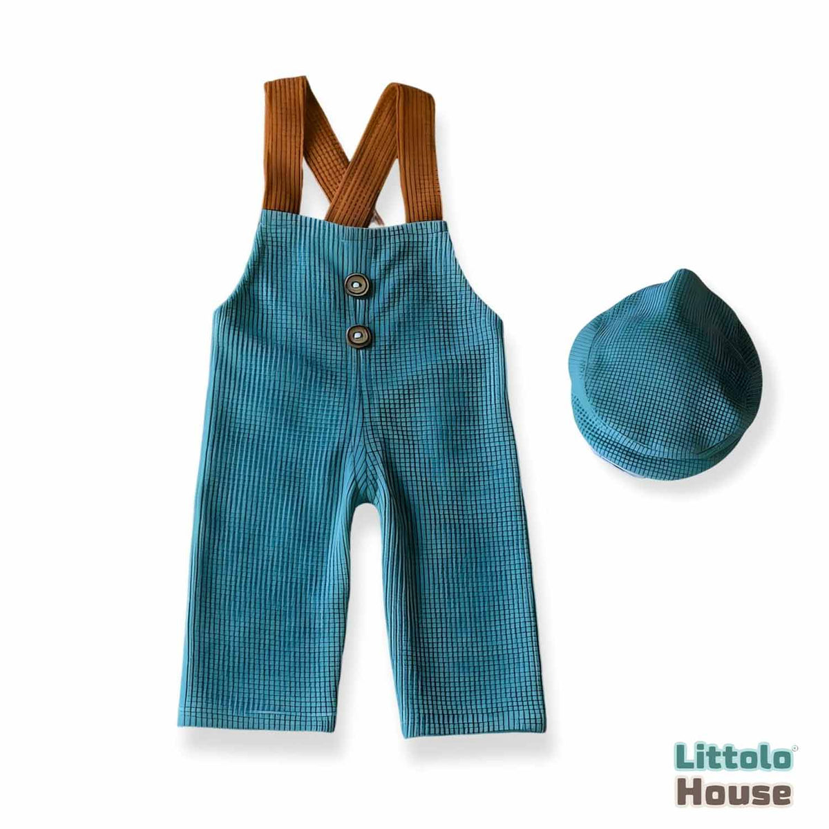 Baby Boy Straps Pant with Cap O124 | NB | Teal