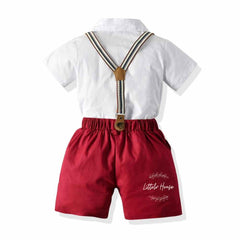 Baby Boy Suspender Shorts Outfit with Bow Tie Outfit O045 | 2Y | White Cherry