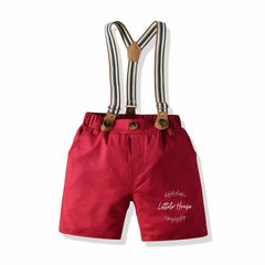 Baby Boy Suspender Shorts Outfit with Bow Tie Outfit O045 | 2Y | White Cherry