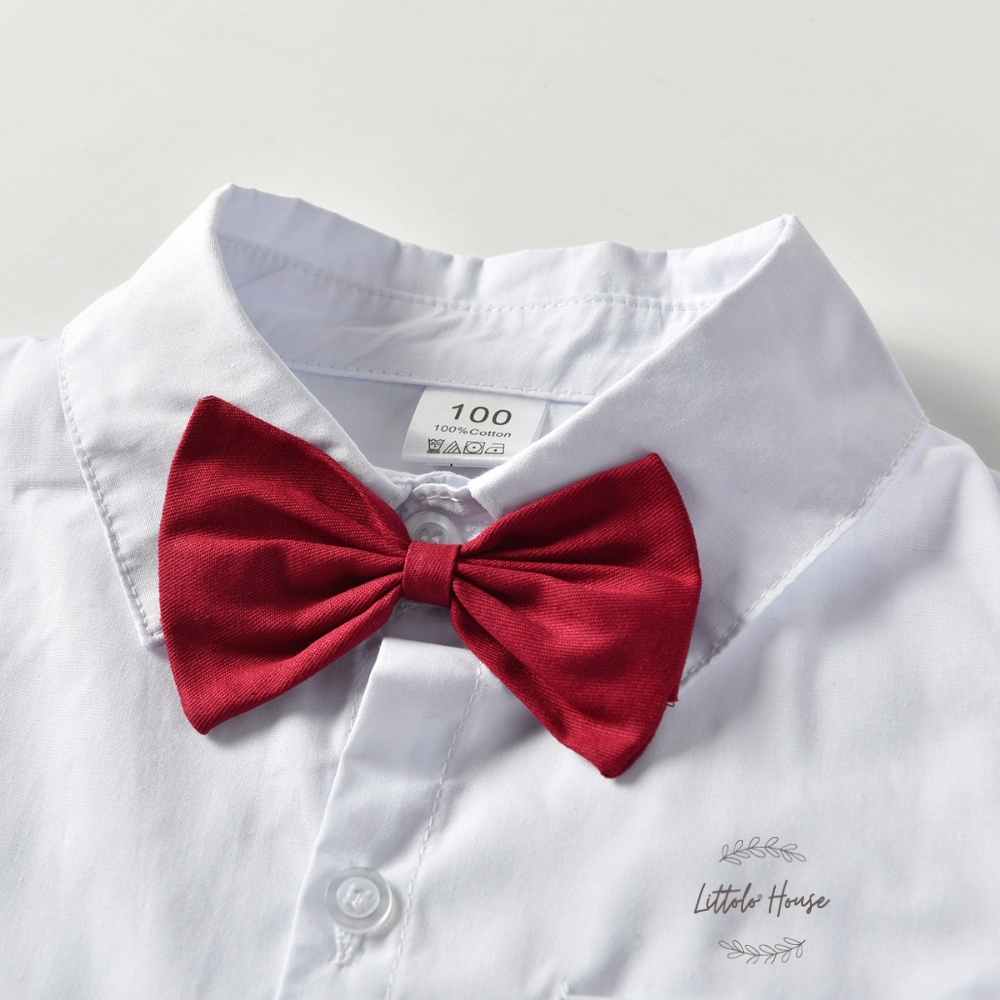 Baby Boy Suspender Shorts Outfit with Bow Tie Outfit O045 | 2Y | White Cherry