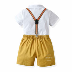 Baby Boy Suspender Shorts Outfit with Bow Tie Outfit O045 | 2Y | White Mustard