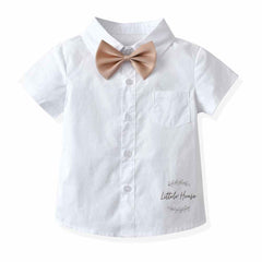 Baby Boy Suspender Shorts Outfit with Bow Tie Outfit O045 | 2Y | White Mustard