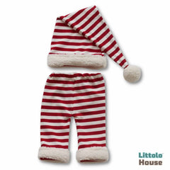 Baby Christmas Hat & Pant Striped Outfit O087 | NB | Red White