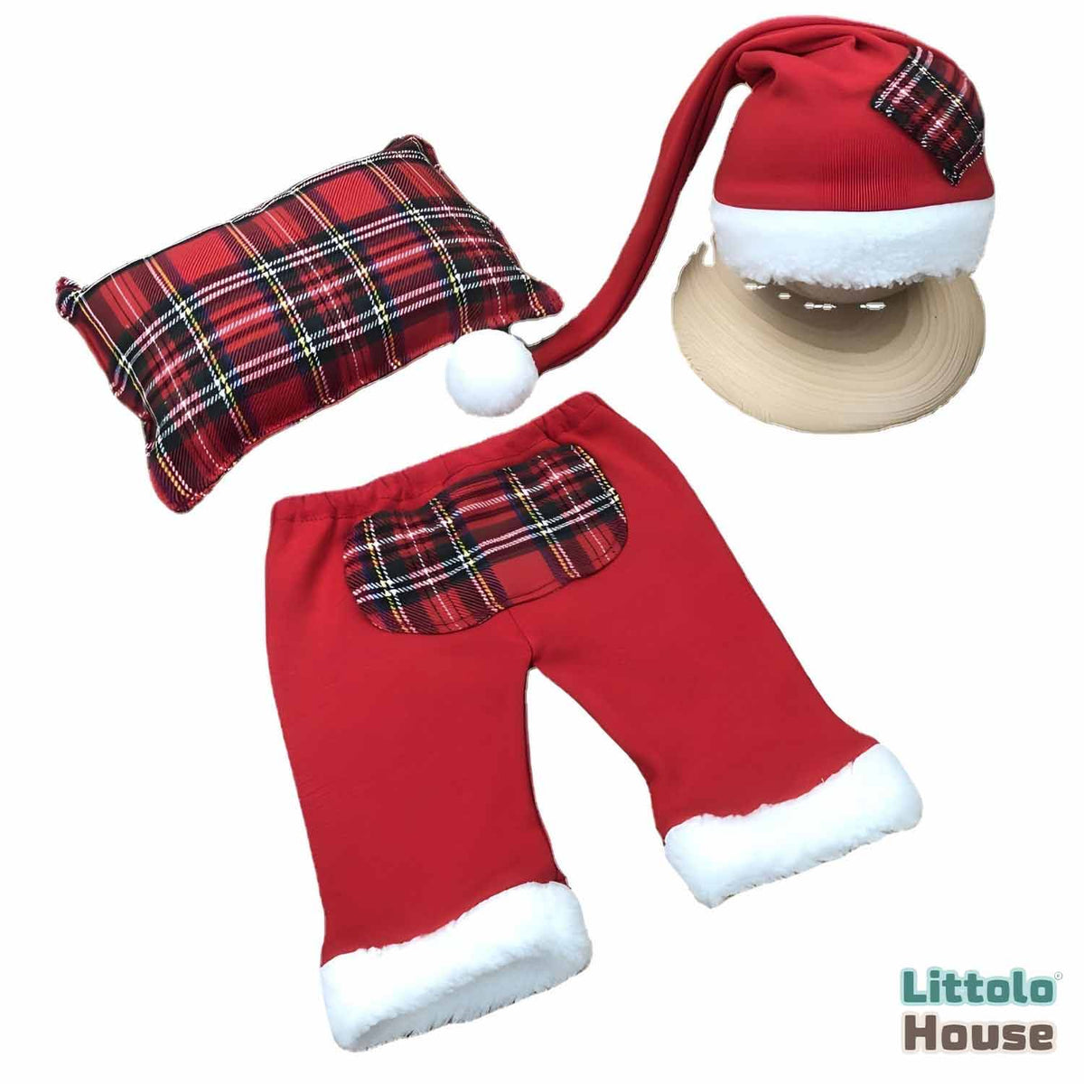 Baby Christmas Pant with Cap and Pillow O103 | 2M | Red