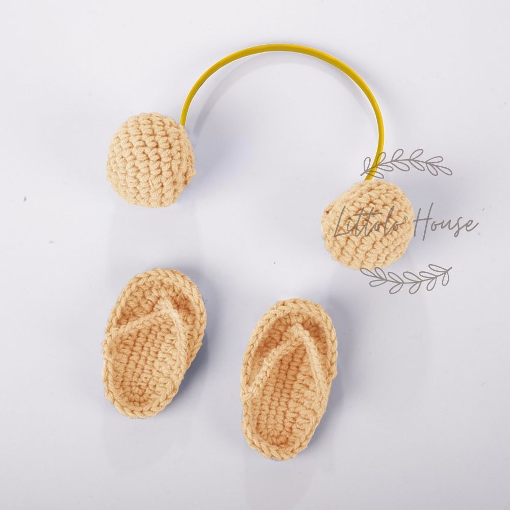 Baby Crochet Headphone and Slippers | 3M | Light Cream Yellow