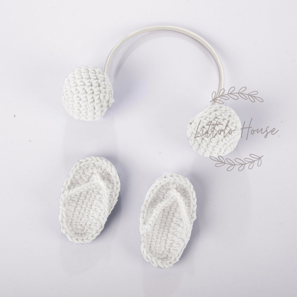 Baby Crochet Headphone and Slippers | 3M | White