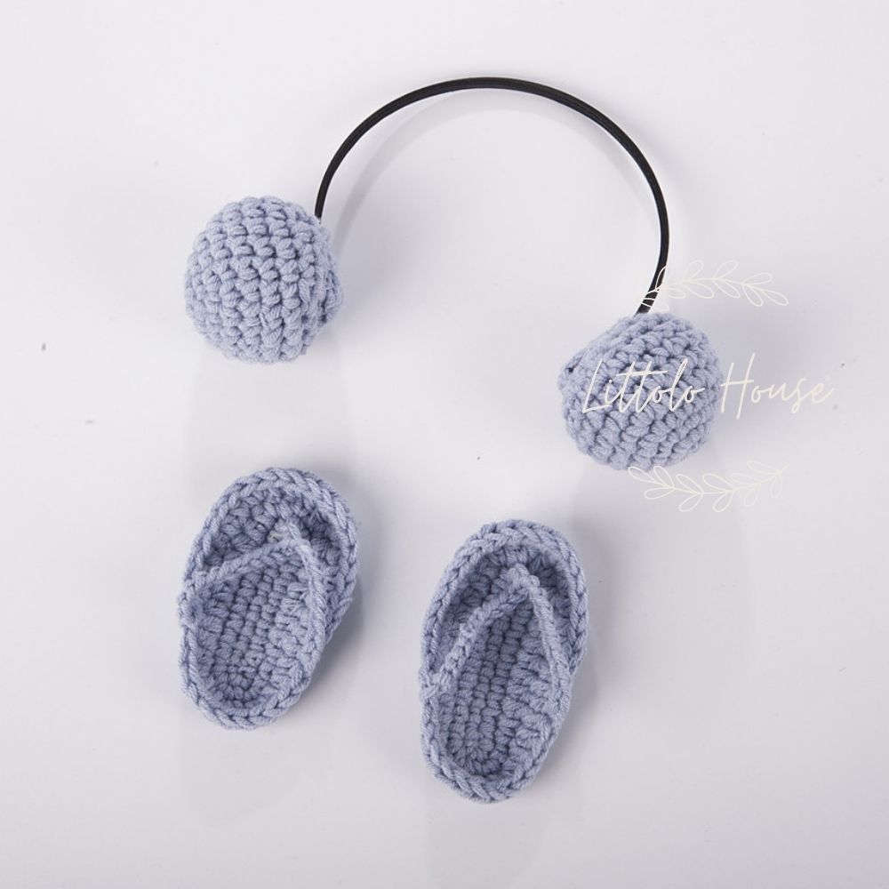 Baby Crochet Headphone and Slippers | 3M | Grey