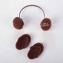 Baby Crochet Headphone and Slippers | 3M | Brown