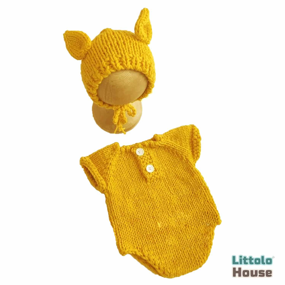 Baby Crochet Romper and Bonnet with Ears SR067 | Set of 2 | NB | Fire