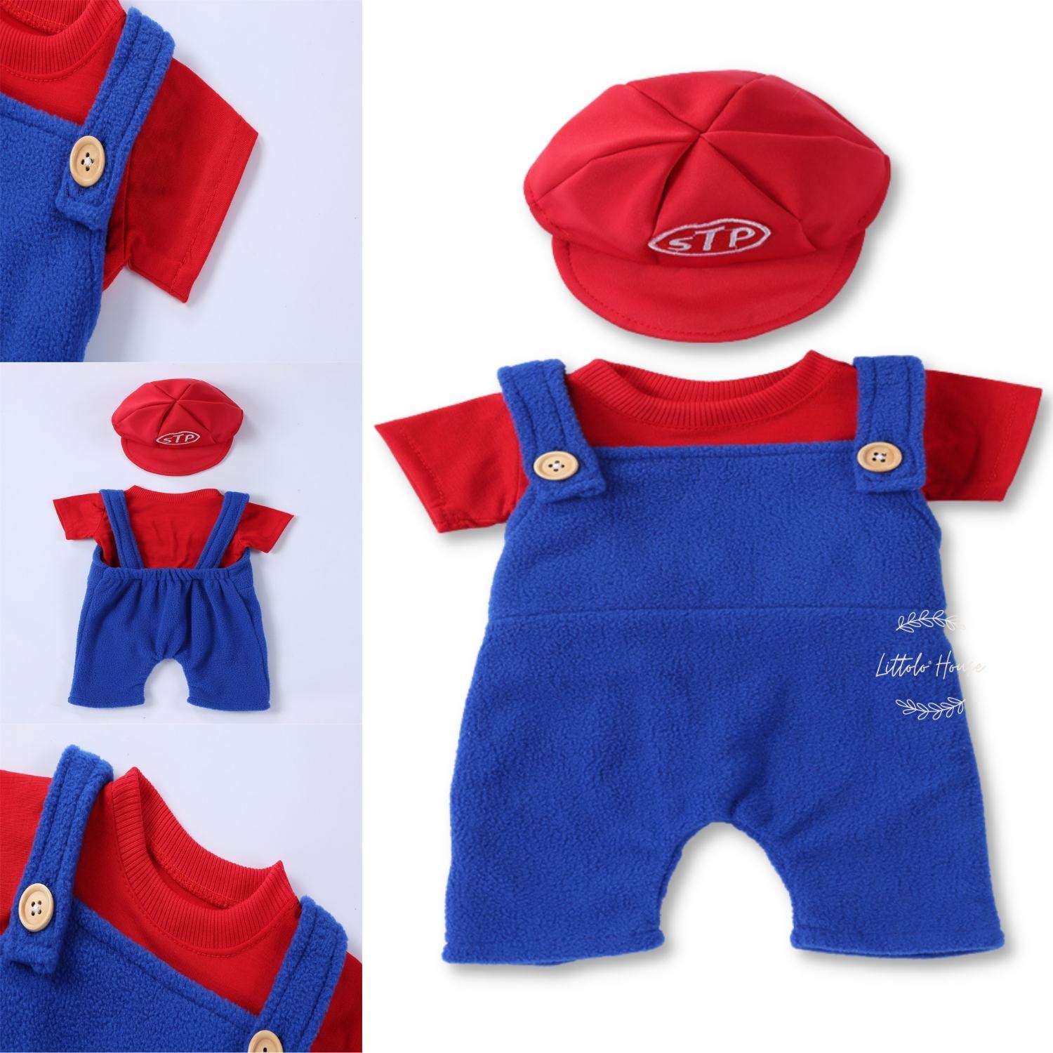 Baby Dungaree with Cap Outfit O084 | 3M | Red Blue