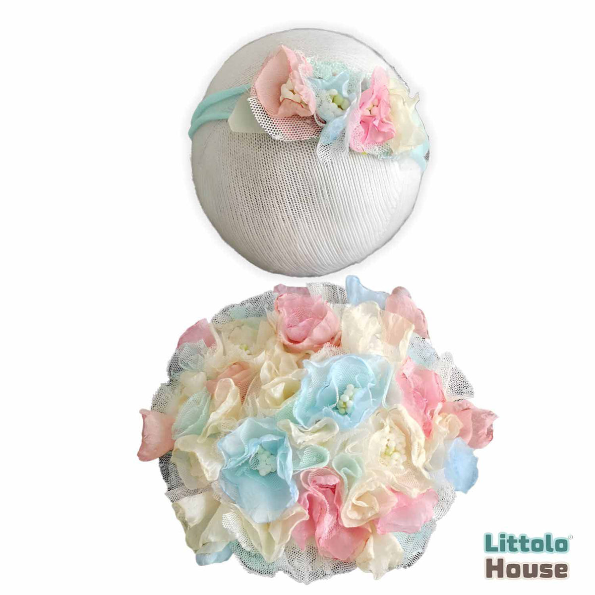 Baby Floral Circular Bum Cover with Hairband S053 | Set of 2 | Multicolor Pastel Shades