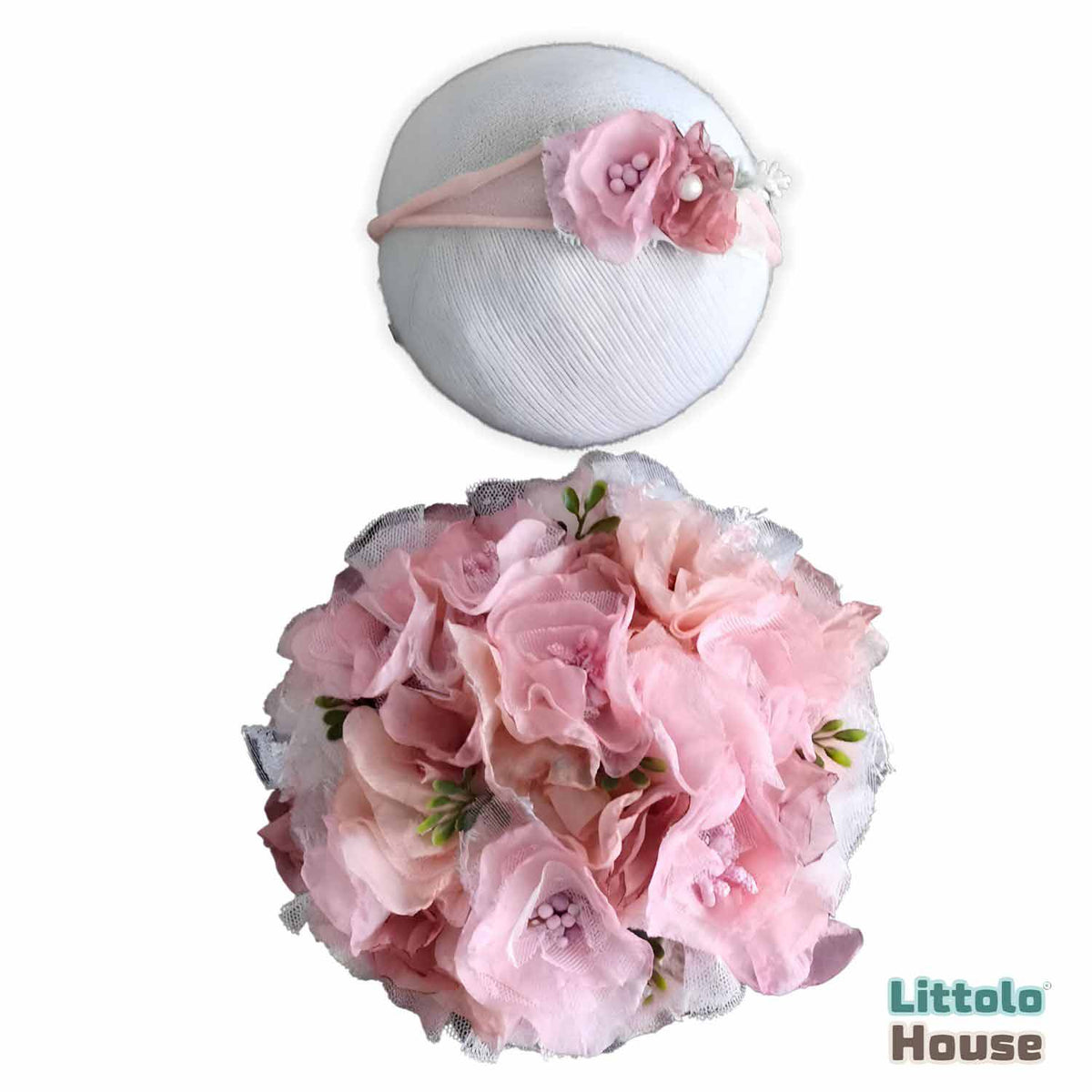 Baby Floral Circular Bum Cover with Hairband S053 | Set of 2 | Pink Shades