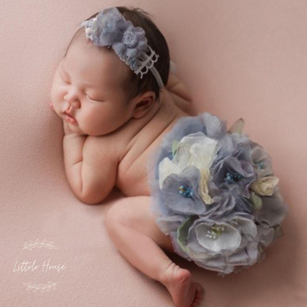 Baby Floral Circular Bum Cover with Hairband S053 | Set of 2 | Multicolor Pastel Shades