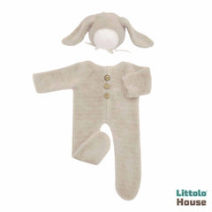 Baby Fur Romper with Rabbit Ears Bonnet O113 | 3M | Beige