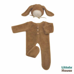 Baby Fur Romper with Rabbit Ears Bonnet O113 | 3M | Brown