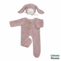 Baby Fur Romper with Rabbit Ears Bonnet O113 | 3M | Light Pink