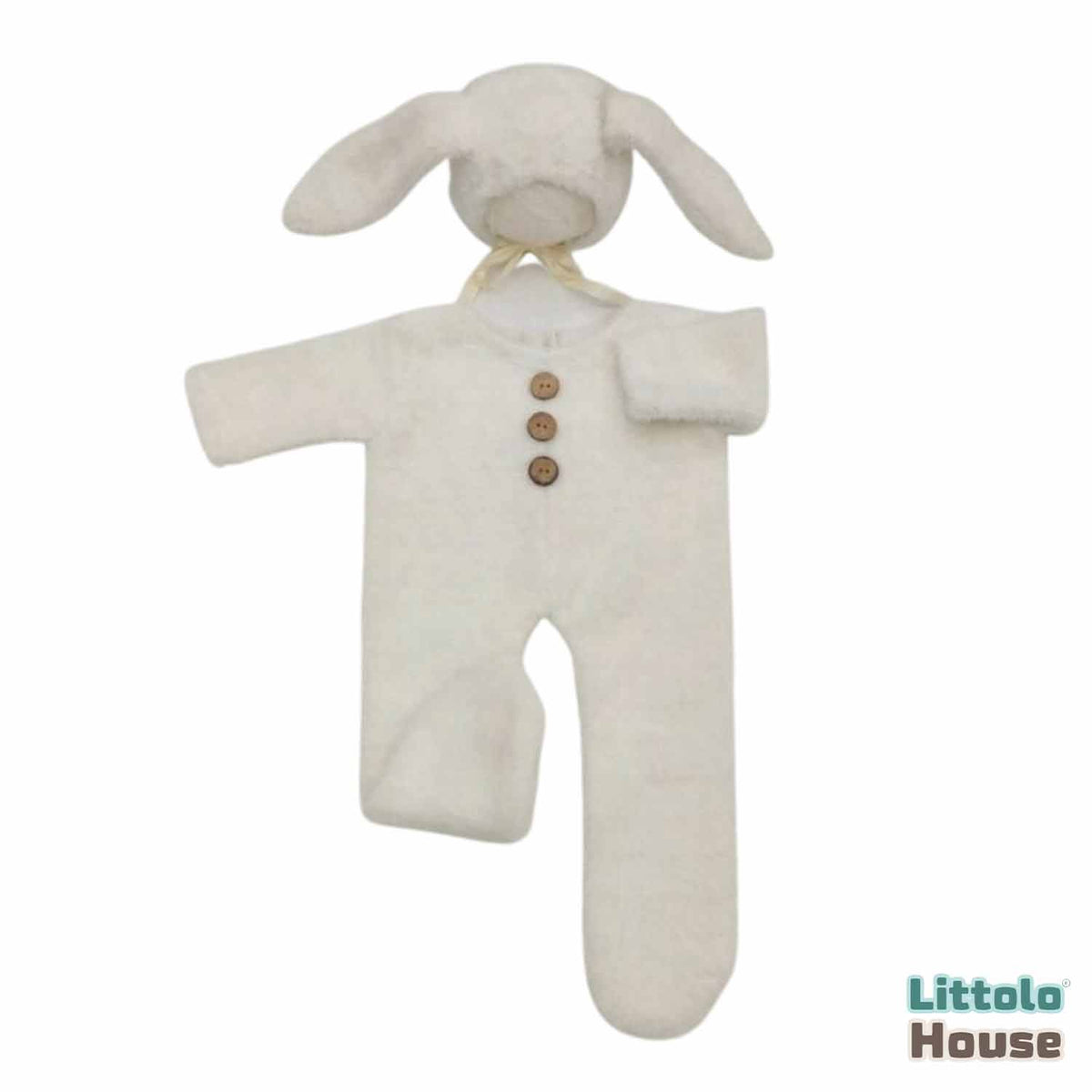 Baby Fur Romper with Rabbit Ears Bonnet O113 | 3M | Off White