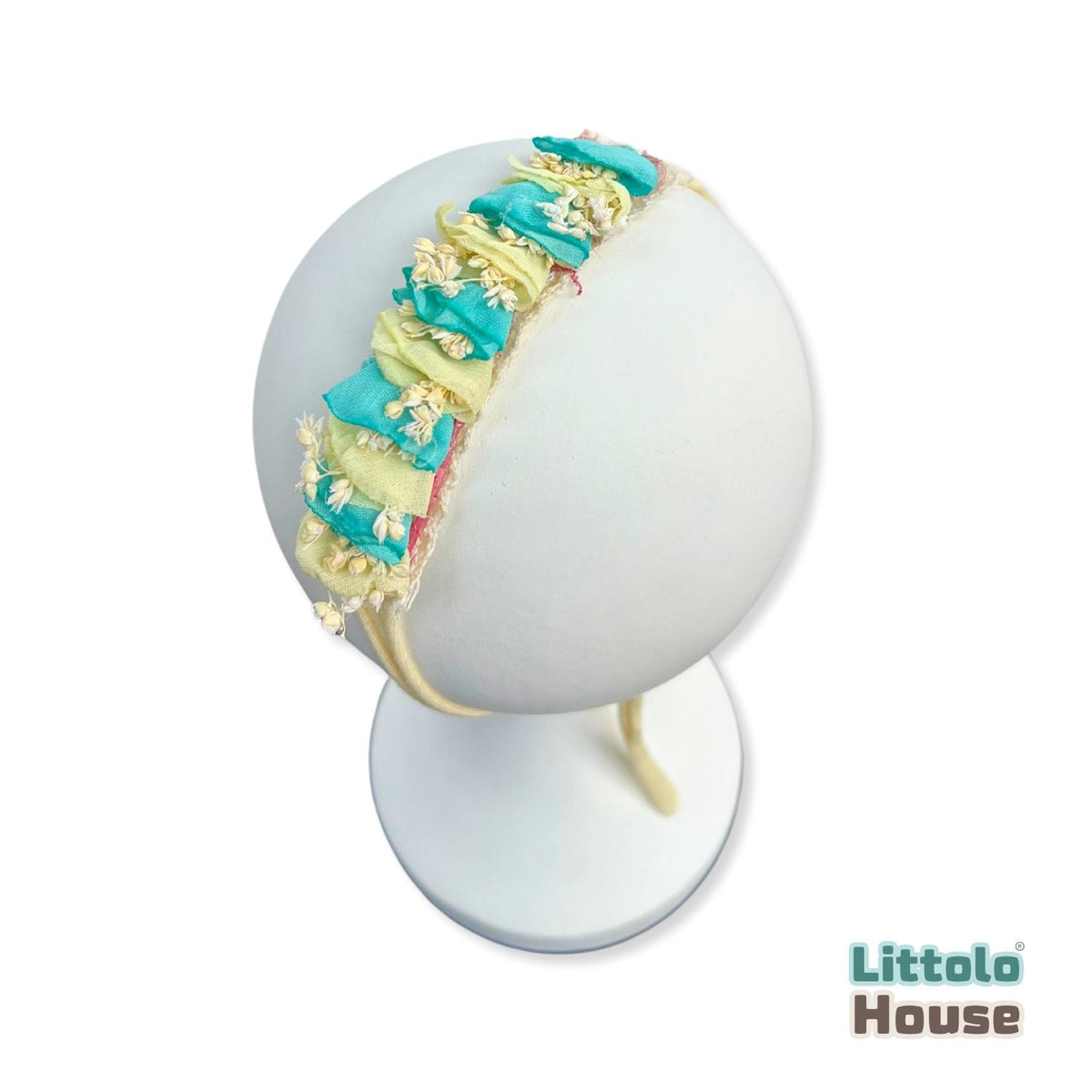 Baby Girl Blue White Bell Flowers Hairband H066 | 1Y | Pastel Turquoise